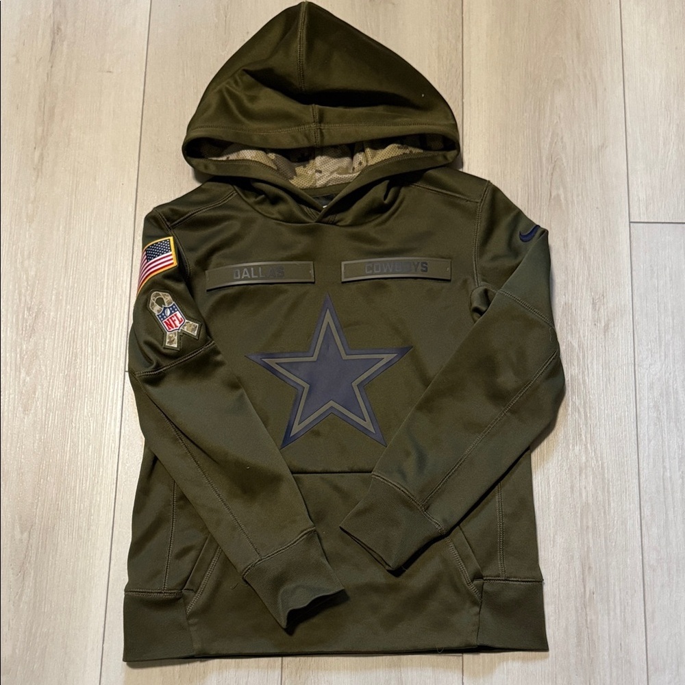 NFL Nike Kids Dallas Cowboys Olive Green Pullover Hoodie Sweatshirt Pocket